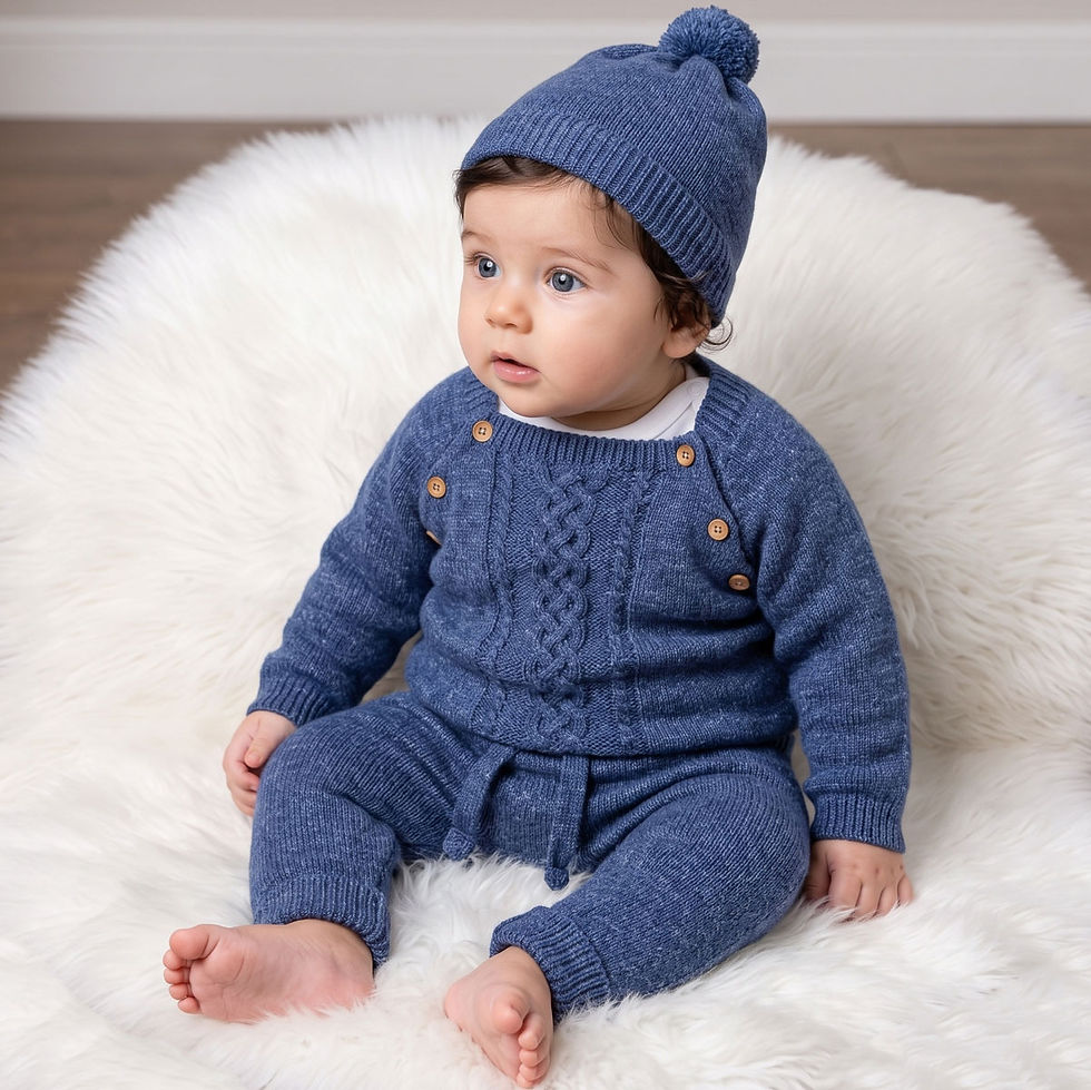 Thumbnail: Baby Boy Wool Blend 4 Piece Knitted Outfit Set Trousers Jumper Hat Vest BLUE