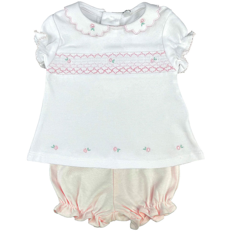 Baby Girl Smocked Top Shorts Bloomer 2 Pce Outfit Set Embroidered