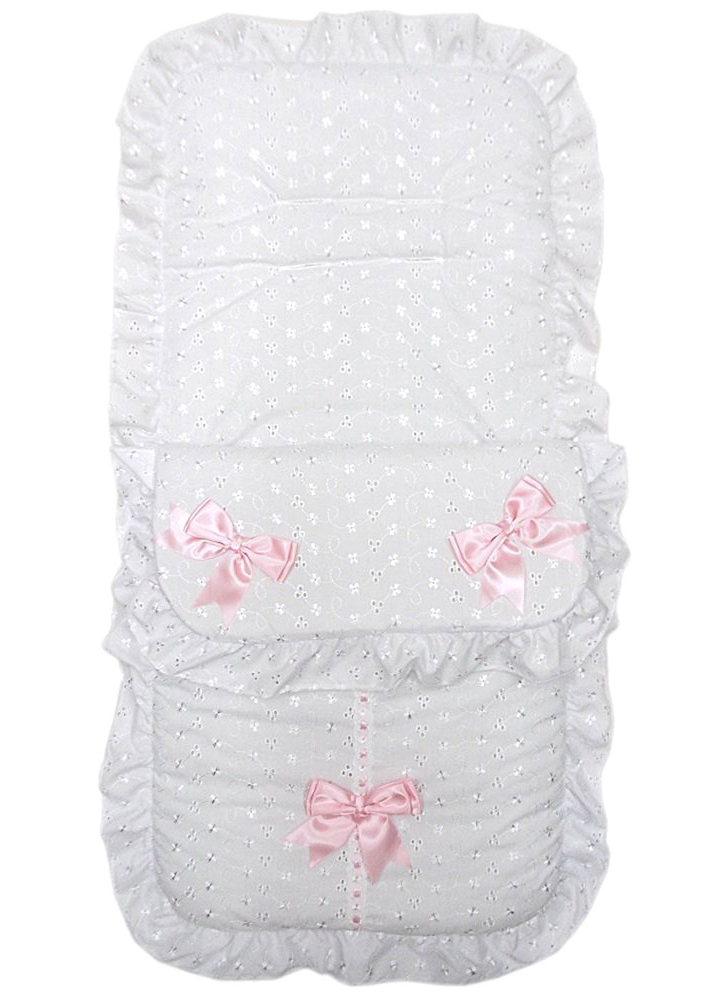 Baby Pushchair Cosytoes Footmuff Cosy Toes Frilly Bows Broderie Anglaise WHITE