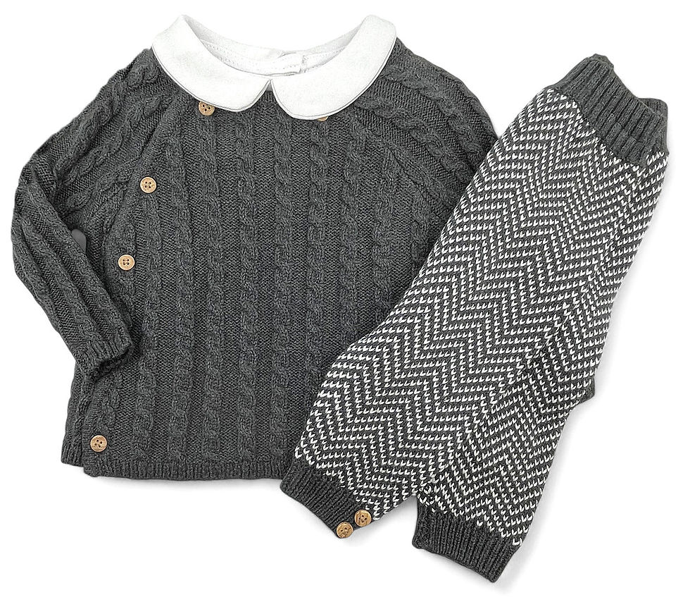 Thumbnail: Baby Boy Knitted Cotton Outfit Set Thick Winter Warm Jumper Trousers Top