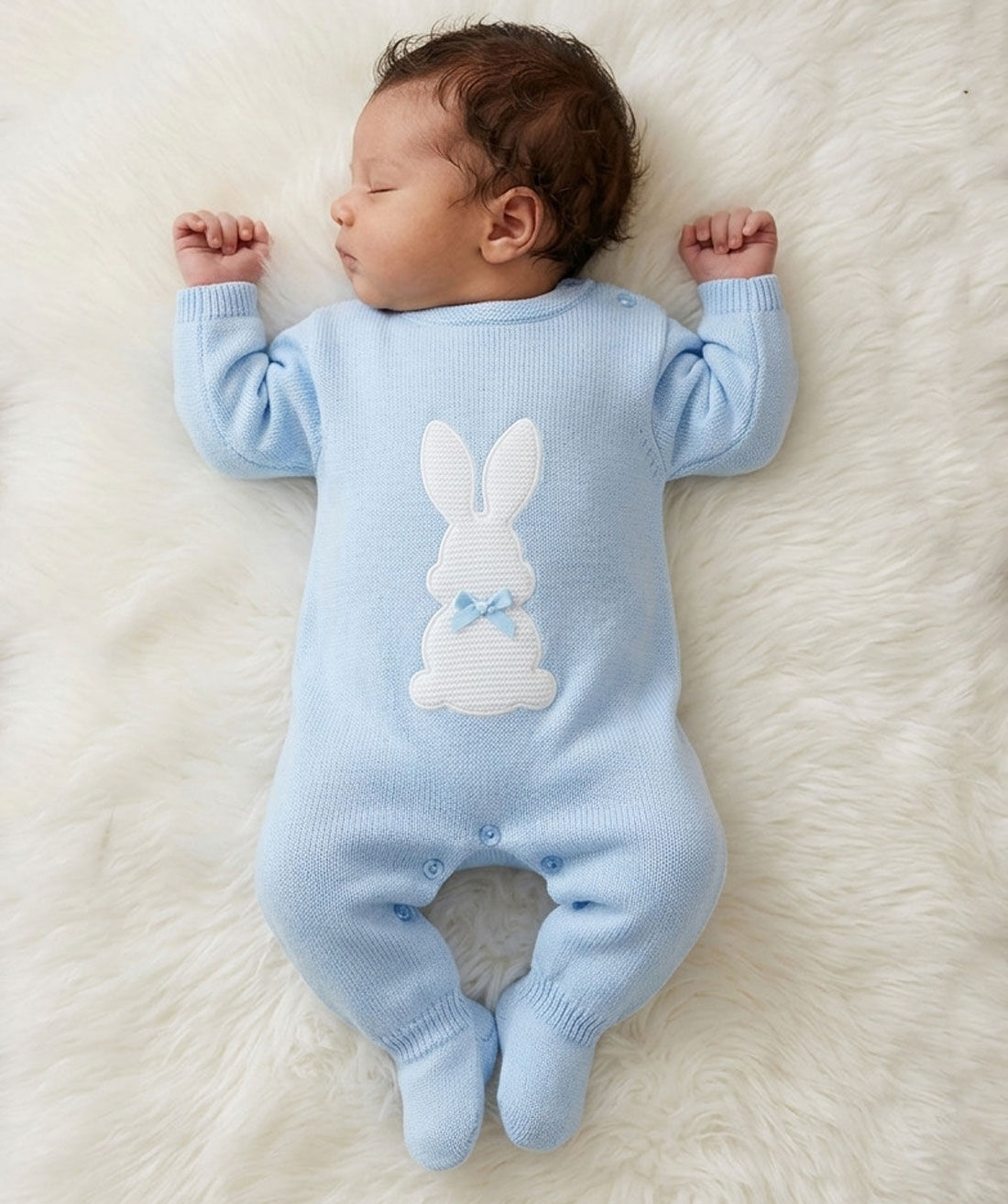Baby Boy Sleepsuit Babygrow Knitted Bunny Dandelion BLUE
