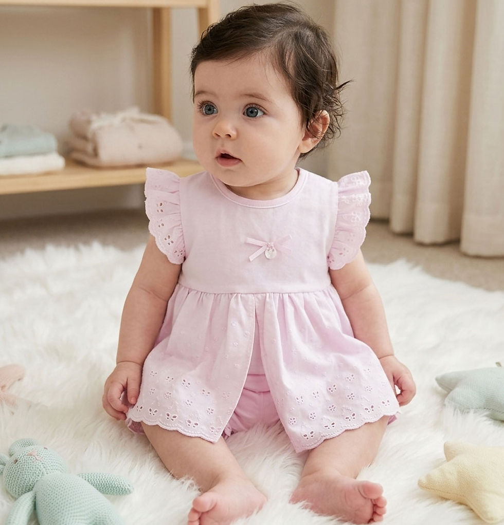 Thumbnail: Baby Toddler Girl Dress Top Shorts Broderie Anglaise Cotton Mintini Frilly Pink