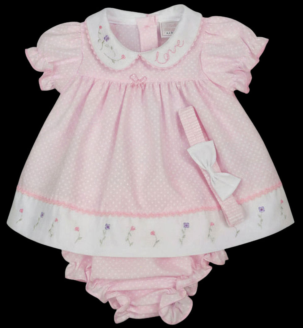 Thumbnail: Baby Girl Dress Set Outfit Embroidered Bow Headband Pink