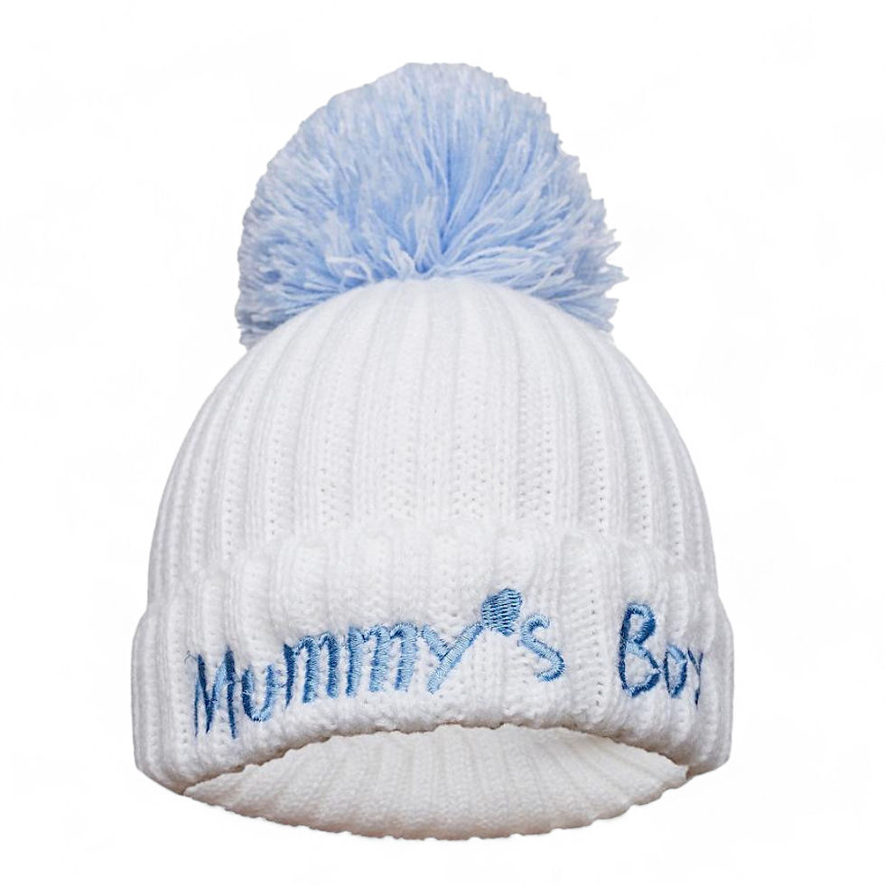 Thumbnail: Baby Boy Girl Hat Pom Pom Mummys Girl Daddys Boy Embroidered Knit
