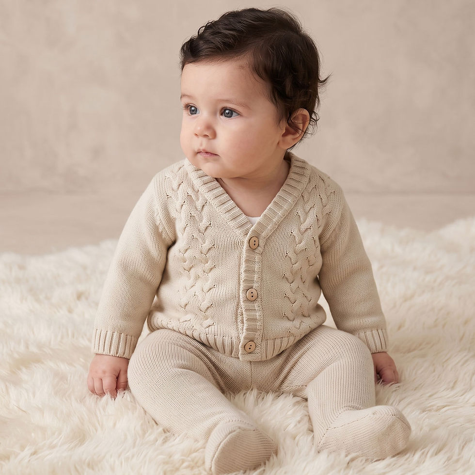 Thumbnail: Dandelion Baby Boy Cardigan V Neck Cable Traditional Classic TAUPE