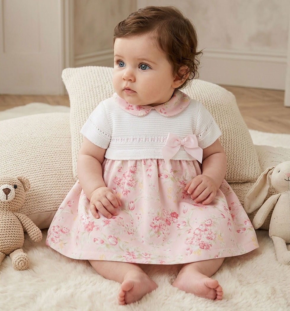 Thumbnail: Baby Girl Dress Floral Knitted Bow Spanish Ribbon Pink
