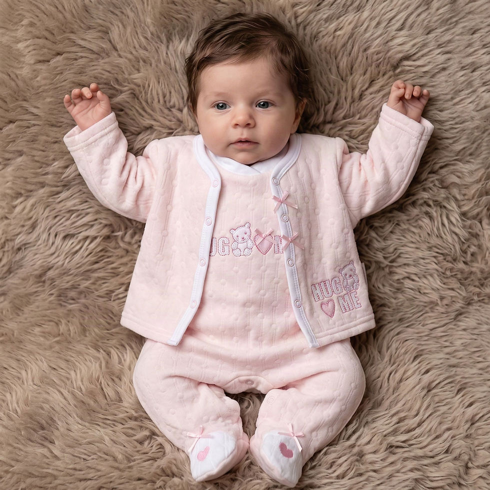 Thumbnail: Baby Girl Cotton Sleepsuit Babygrow Jacket 2 Piece Outfit Quilted Teddy PINK
