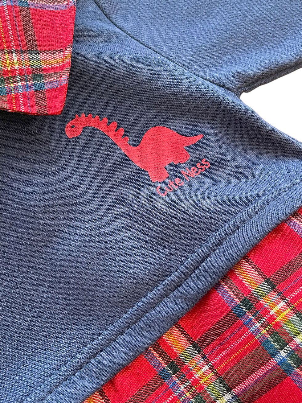 Thumbnail: Baby Boy Romper Suit Tartan Navy Cute Loch Ness Monster Long Sleeve Christmas