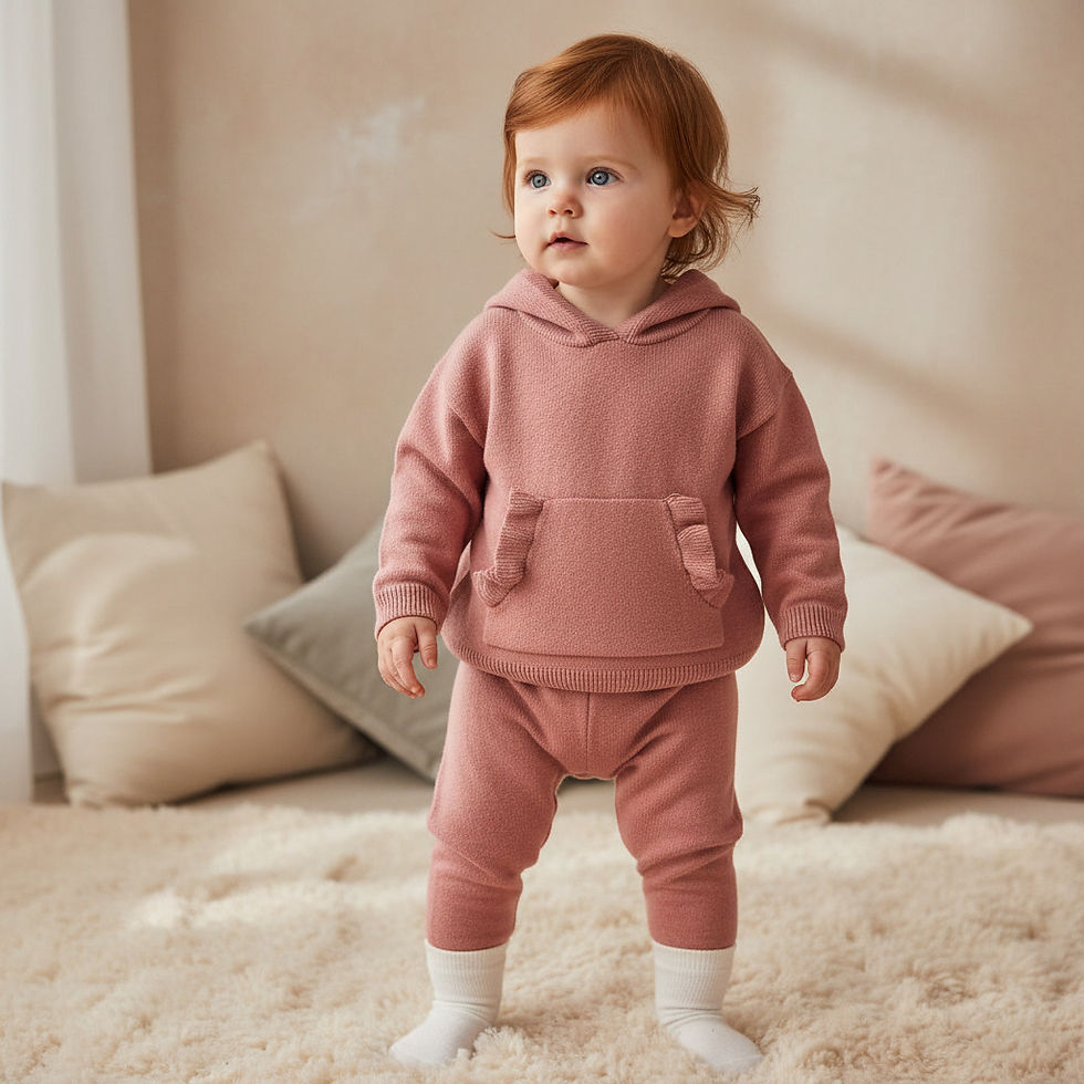 Thumbnail: Baby Girl Knitted Hoodie Trouser Legging Jogger Set Outfit Pink