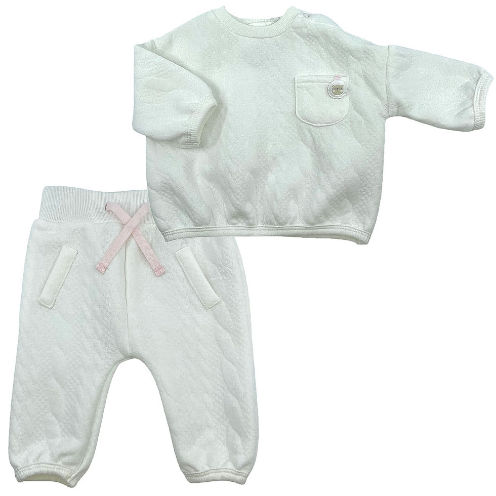 Thumbnail: Baby Girl Outfit Set Leisure Suit Quilted Joggers Trousers Sweatshirt Top Ivory