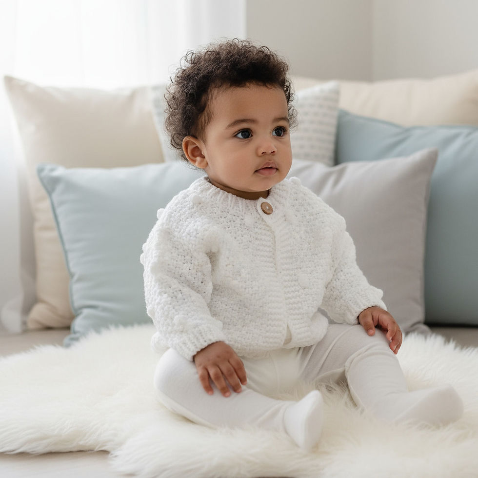 Thumbnail: Baby Girl Cardigan Chunky Knit Bobble Pink White