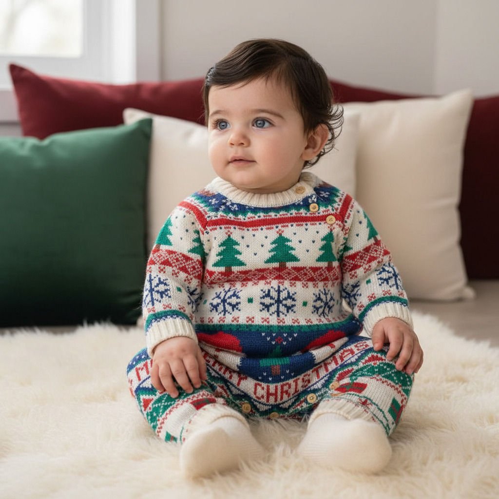 Baby Christmas Romper Knitted Santa Boy Girl Unisex Winter Party