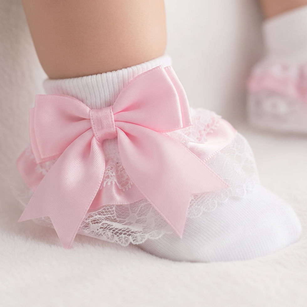 Thumbnail: Baby Girl Frilly Lace Ankle Socks Ribbon Bows PINK