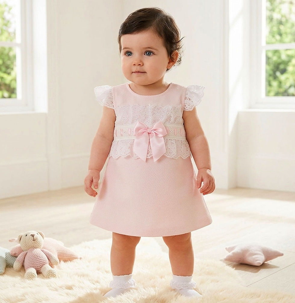 Thumbnail: Baby Girl Dress Spanish Lace Ribbon Bow Special Occasion Pink
