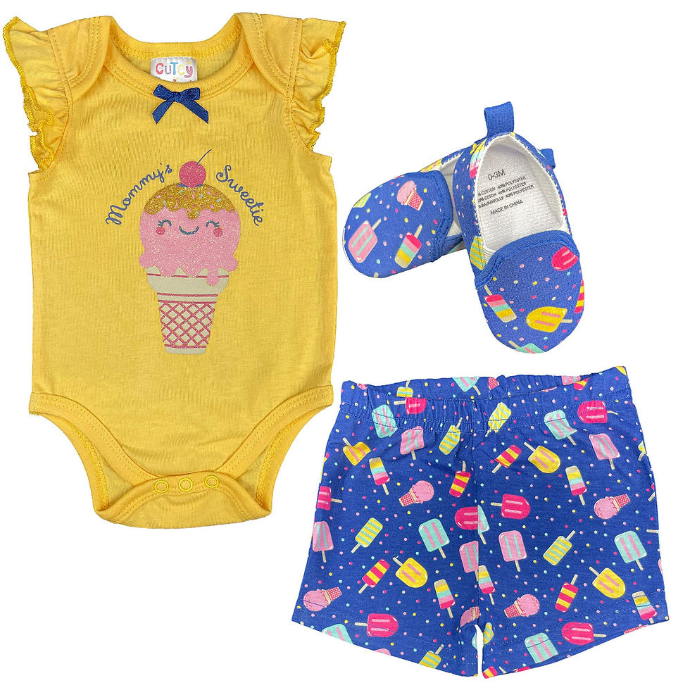Thumbnail: Baby Girl Summer Outfit Set Shorts Bodysuit Shoes Ice Cream
