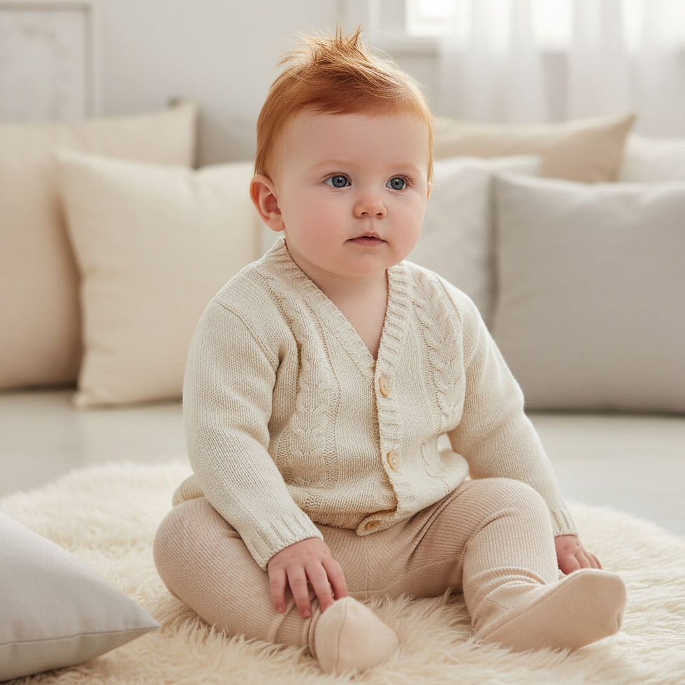 Thumbnail: Baby Boy Cardigan Spanish Knitted Cable Traditional Blue White Beige