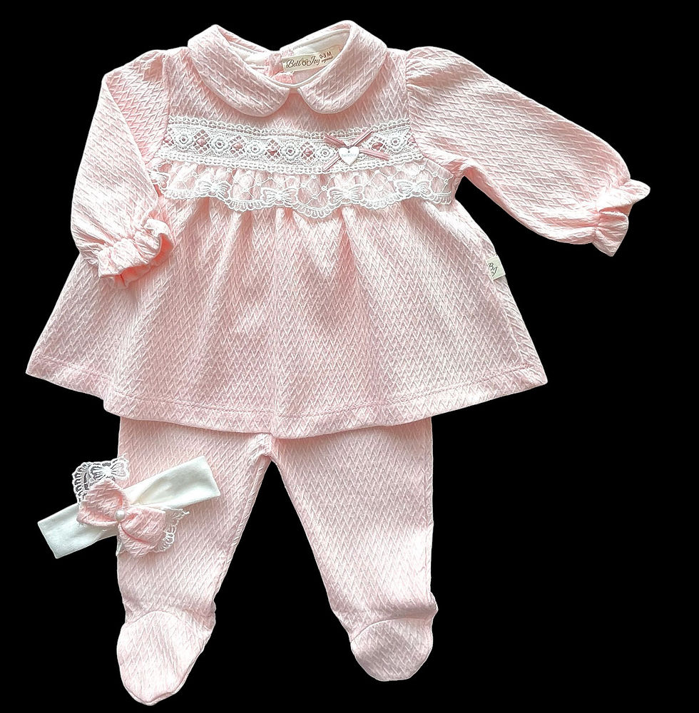 Thumbnail: Baby Girl 3 Piece Outfit Set Dress Leggings Headband Cotton PINK