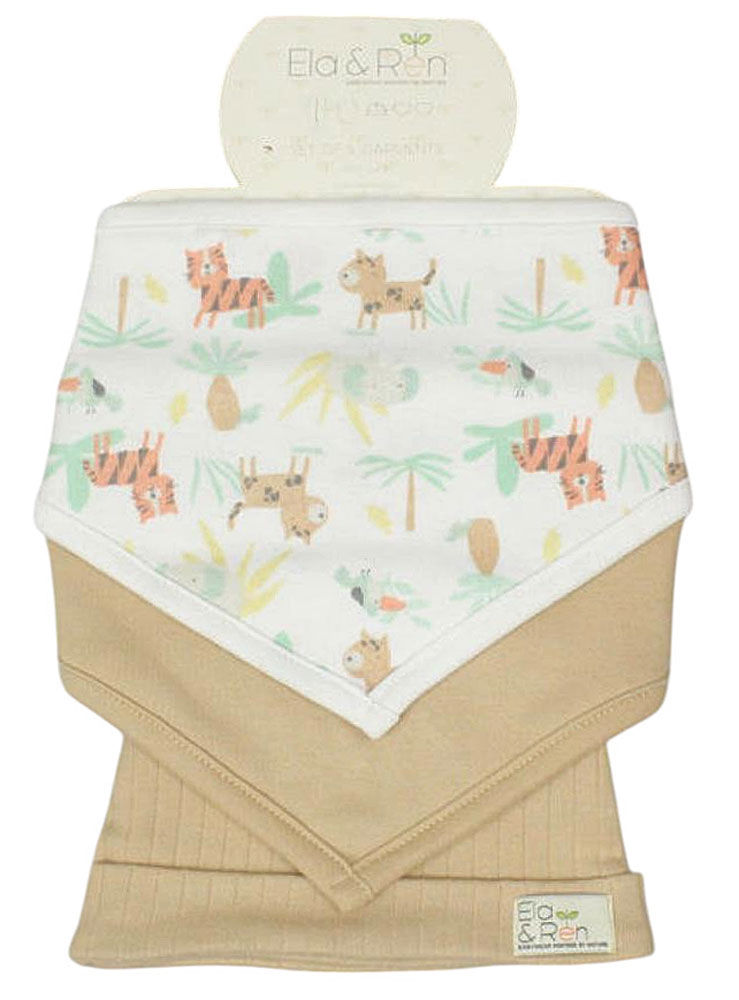 Thumbnail: Baby Boy 5 Pce Layette Gift Set Ela & Ren Jungle Sleepsuit Bodysuit Bibs Hat