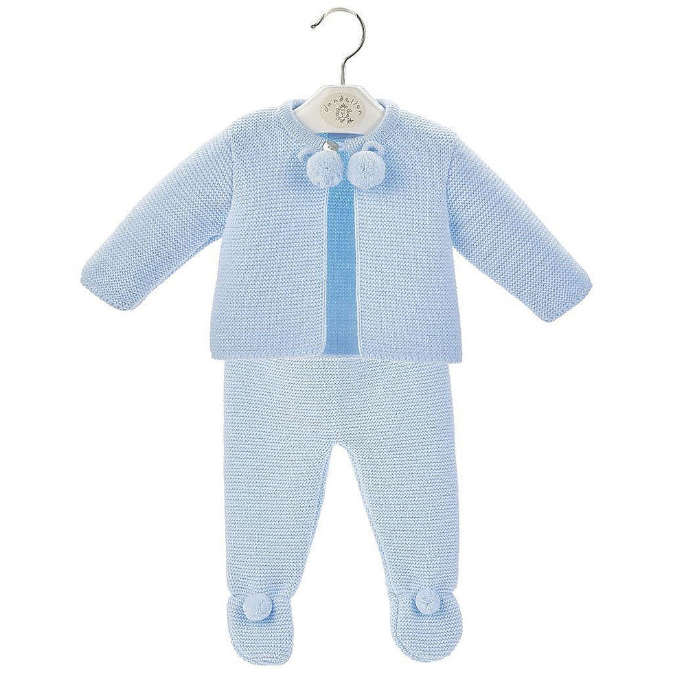 Thumbnail: Dandelion Baby Boy Knitted Pram Suit Pom Pom Outfit Spanish Style BLUE