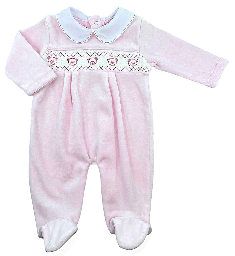 Thumbnail: Baby Boy Girl Sleepsuit Velour Babygrow All In One Smocked Embroidery BEARS