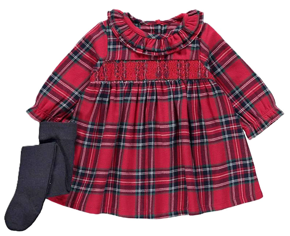 Baby Girl Red Tartan Dress Tights Christmas Winter Party Cotton