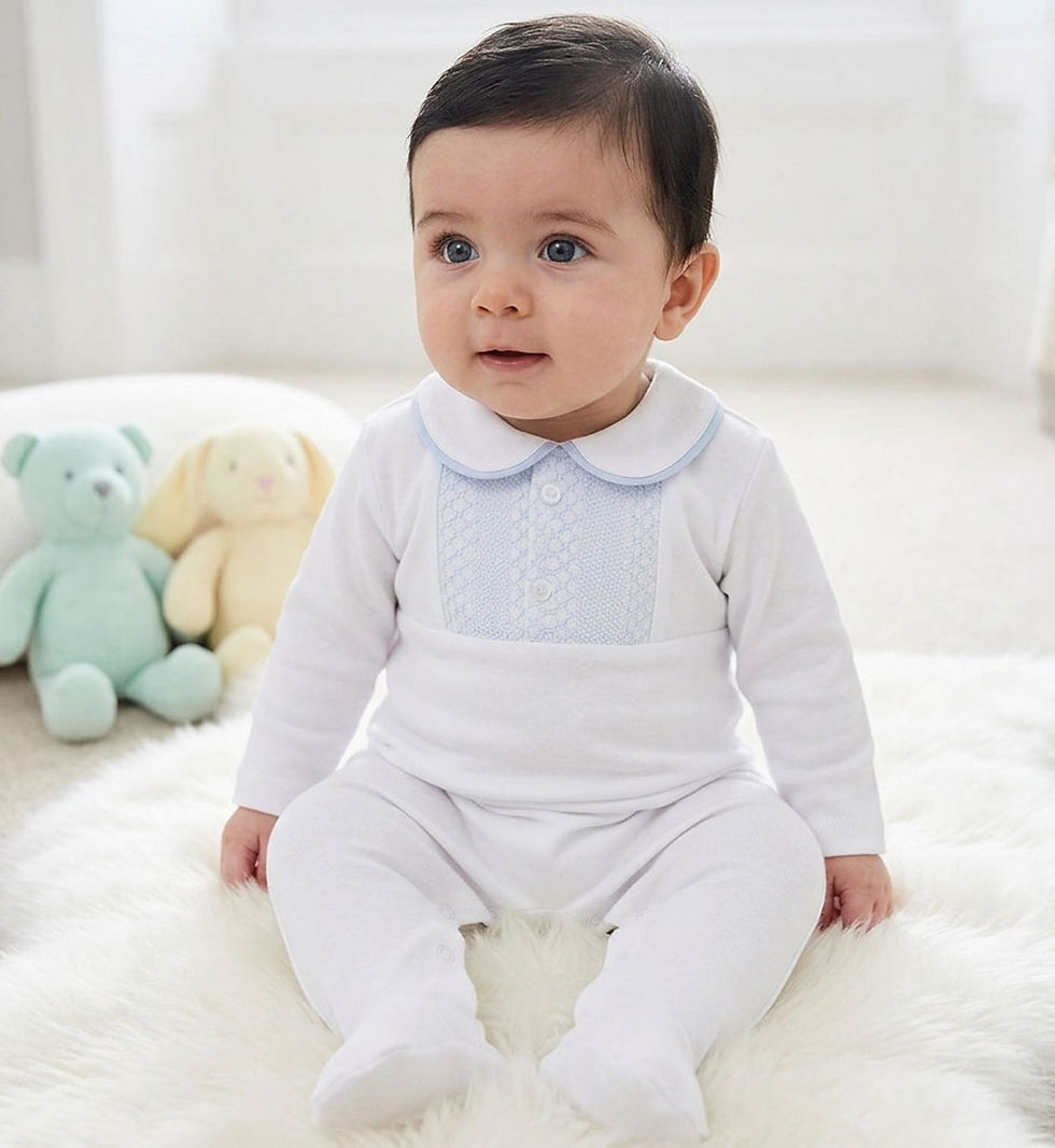 Thumbnail: Baby Boy Sleepsuit Babygrow All in One Cotton Smocked Traditional White