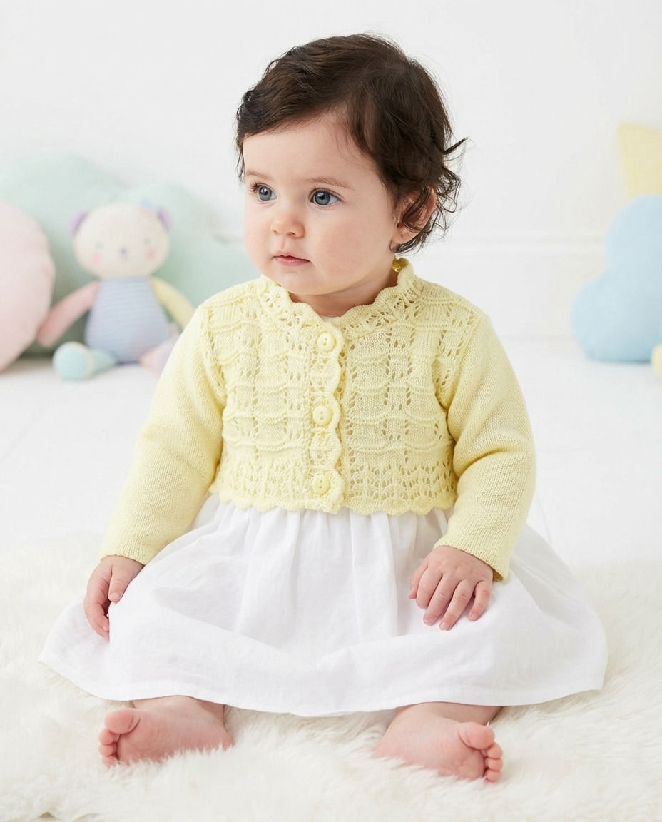 Thumbnail: Girl Cardigan Bolero Knitted Lace Knit LEMON