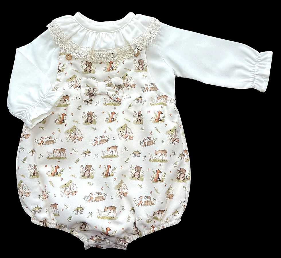 Thumbnail: Baby Girl Spanish Romper Dungaree Blouse Outfit Set Frilly Bow Animals