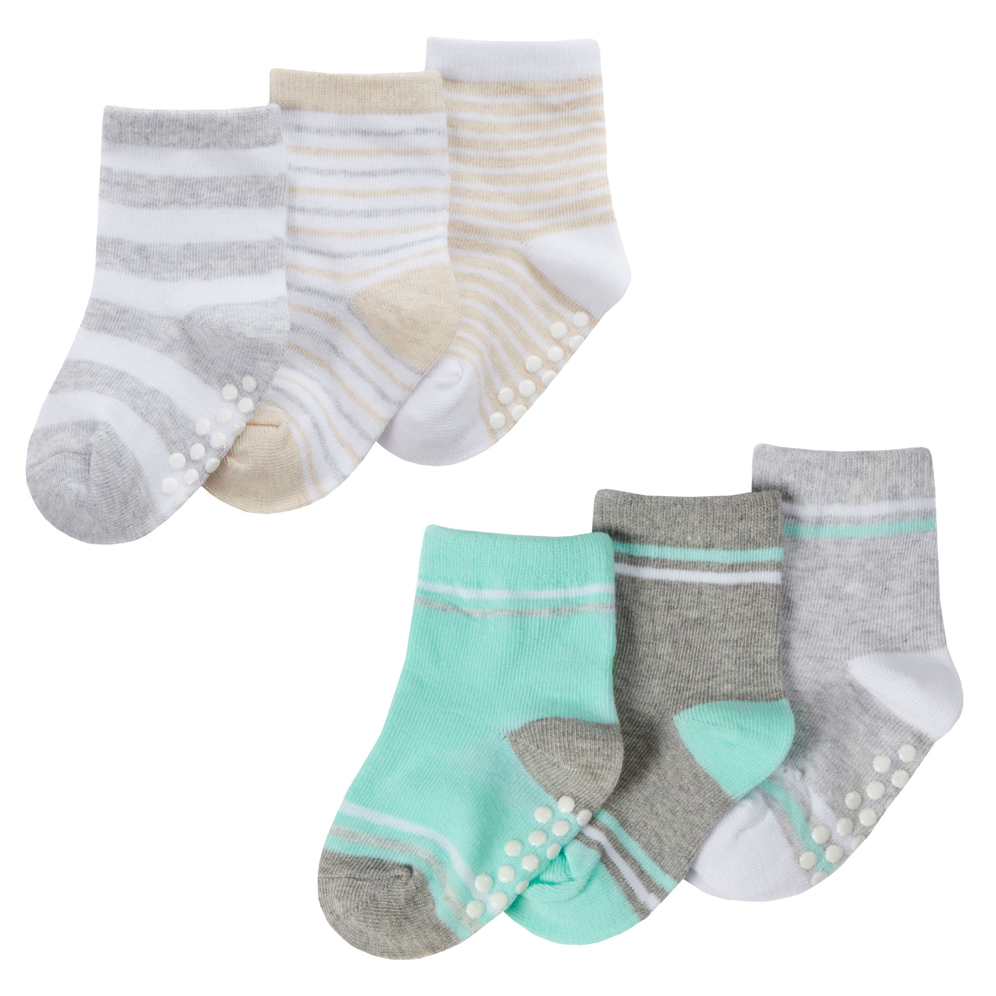 Baby Socks 3 Pack Gripper Boy Girl Triple Mint Grey Beige