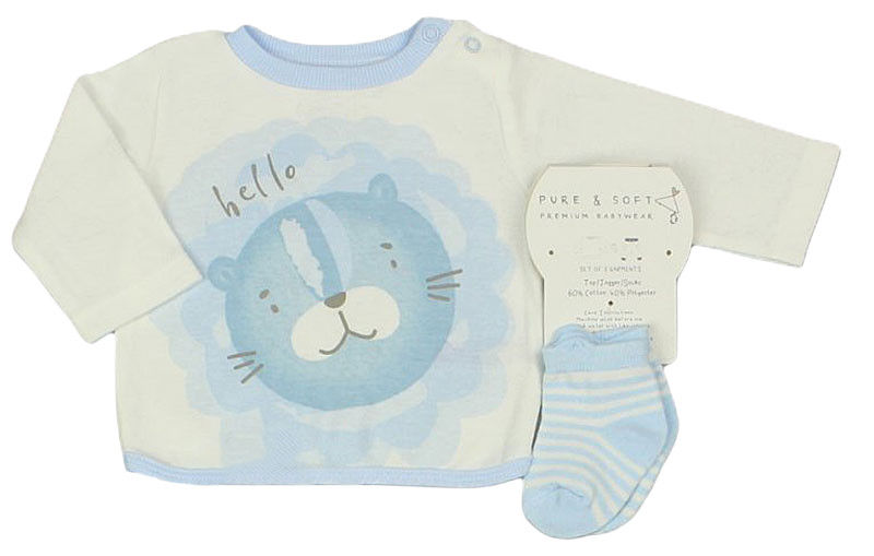 Thumbnail: Baby Boy 3 Pce Outfit Set Joggers Top Socks Jungle Animals Lion BLUE