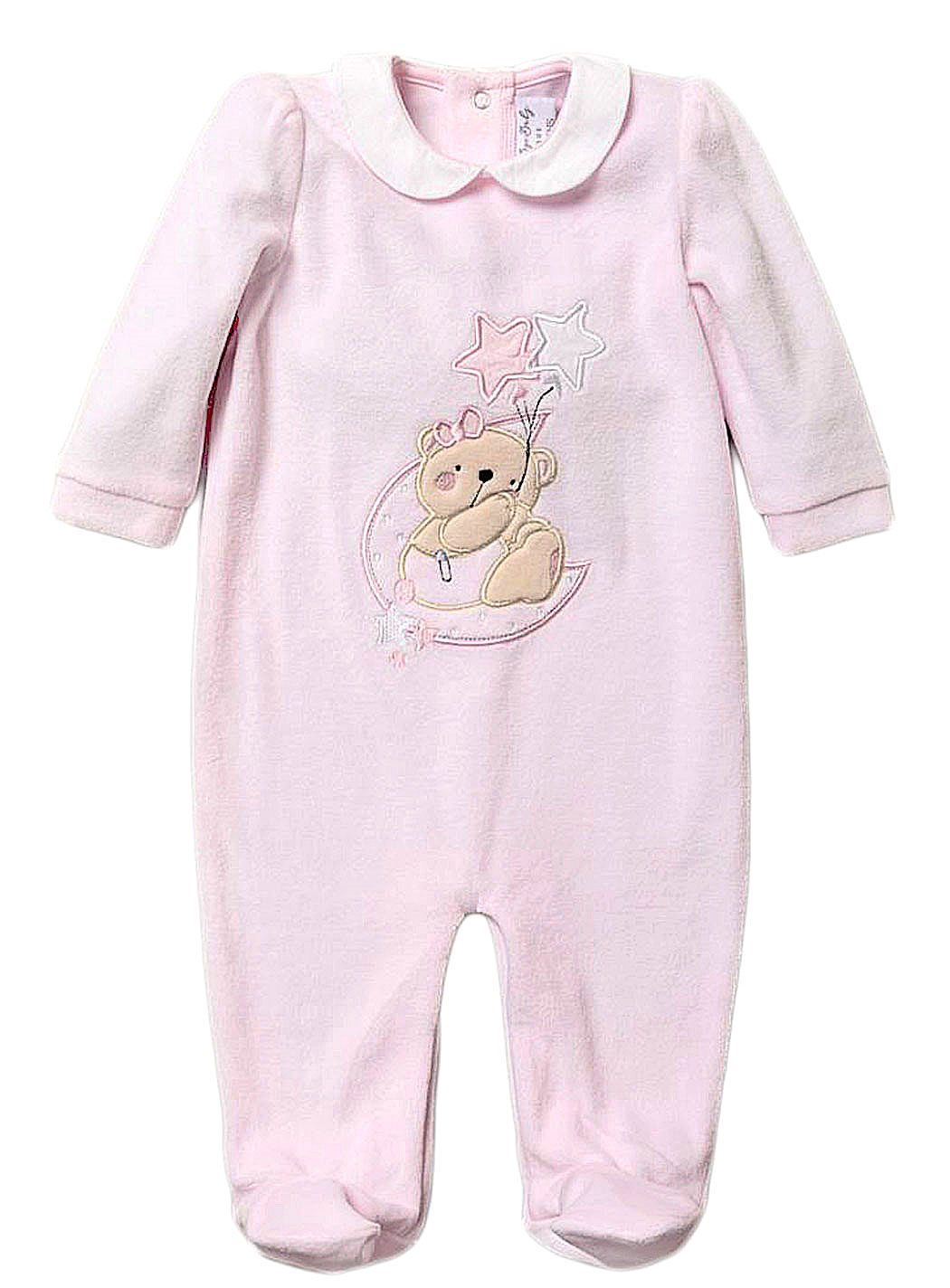 Baby Girl Sleepsuit Velour Babygrow All In One Bear Pink