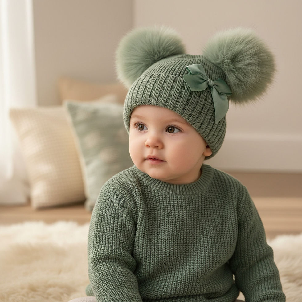 Thumbnail: Baby Girl POM POMS Faux Fur Hat Bow Knitted Ribbed Beanie Bobble Winter 3-12m