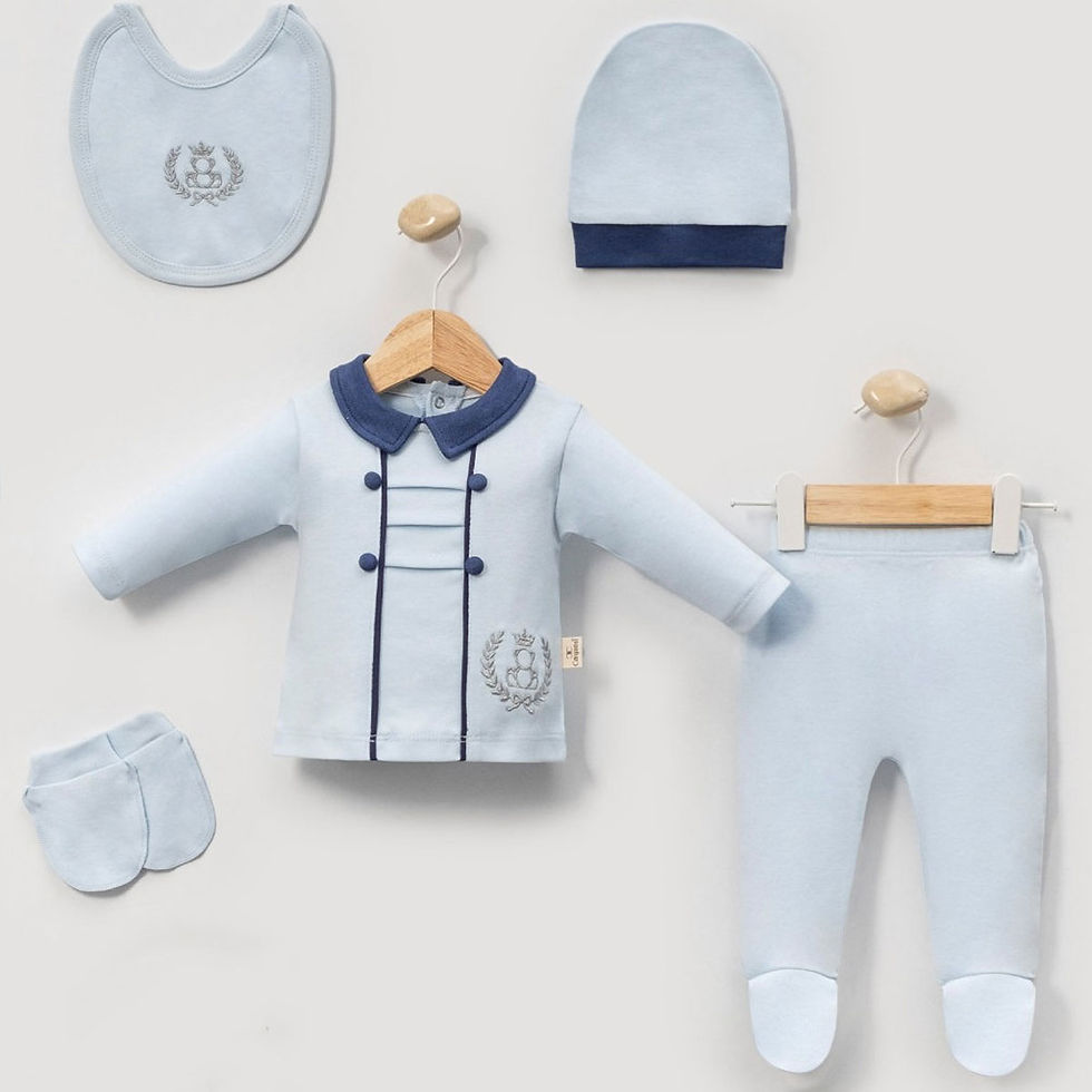 Thumbnail: Baby Boy Cotton 5 Piece Layette Pram Set Outfit BLUE 0-3 months