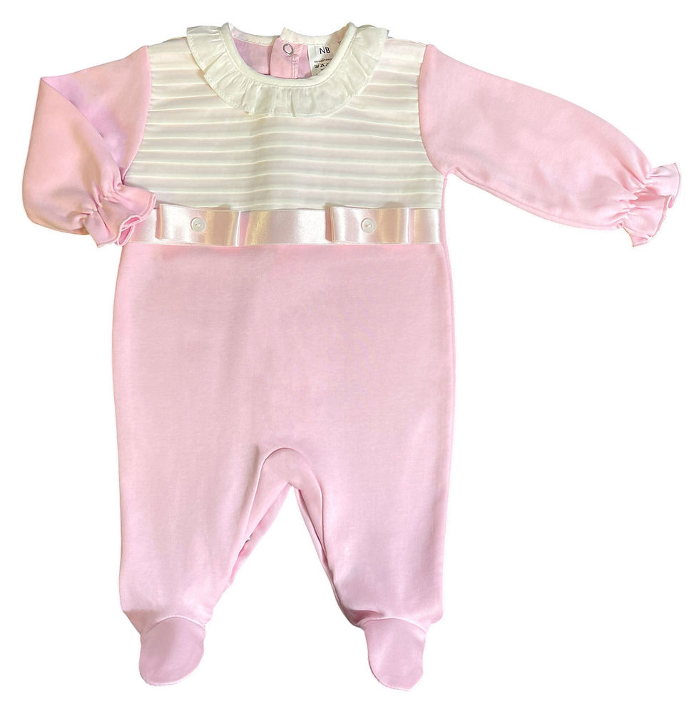 Thumbnail: Baby Girl Sleepsuit Babygrow All in One Cotton Ribbon PINK