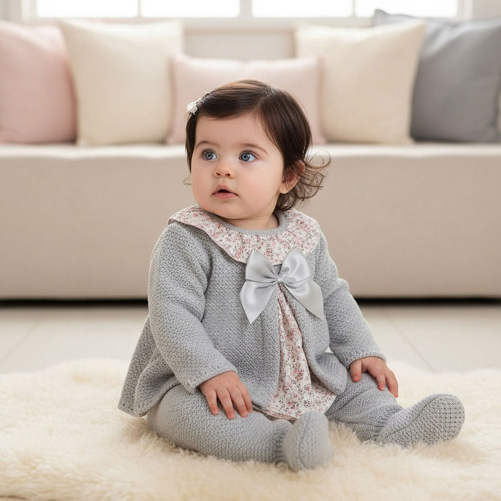 Thumbnail: Baby Girl Knitted Set Outfit BOW Floral Winter Leggings Top