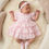 Thumbnail: Baby Girl Dress Set Outfit Broderie Anglaise Frilly Bow Headband Pink