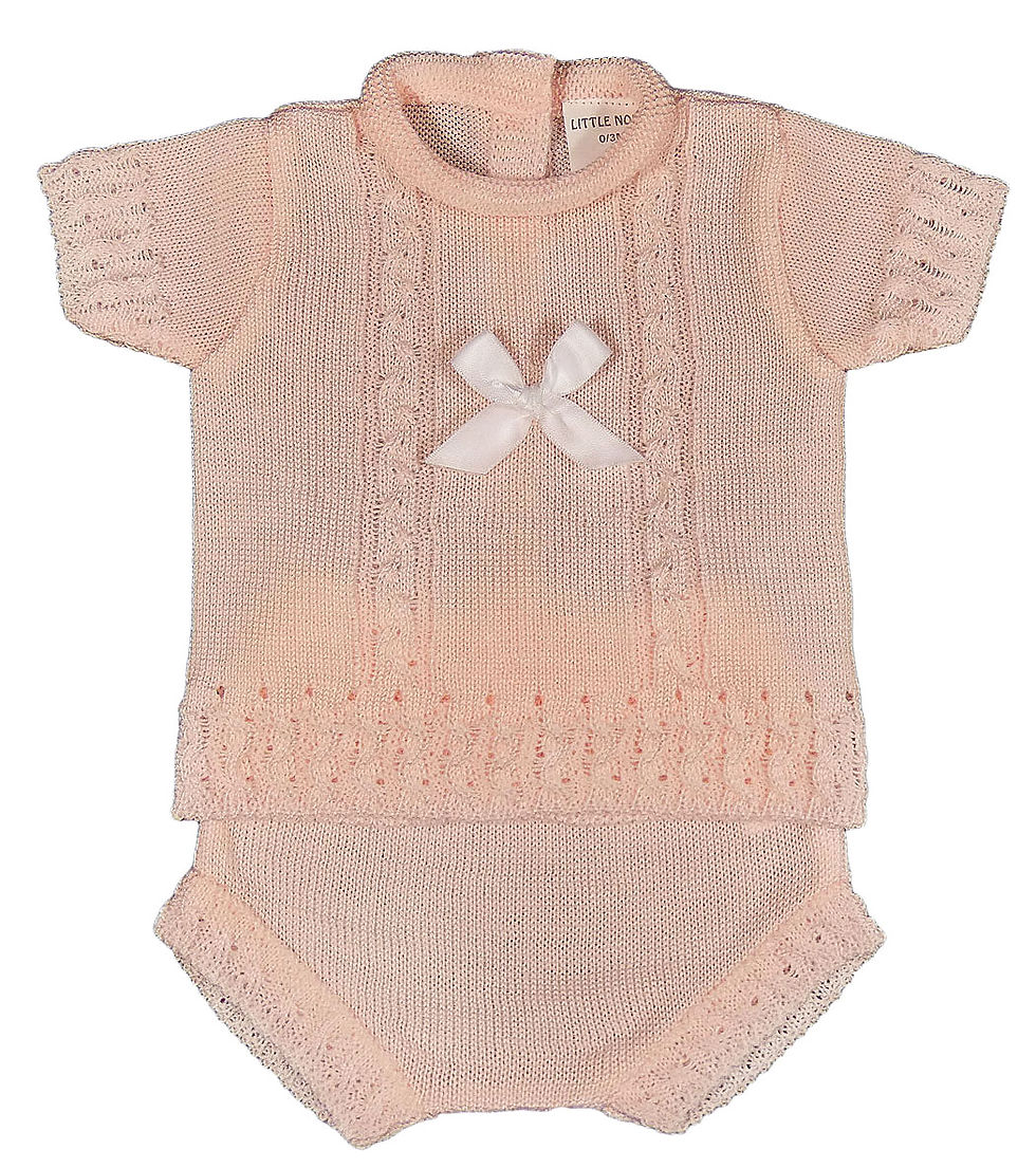 Thumbnail: Baby Girl Knitted Summer Jam Pants Top Spanish 2 Pce Outfit Bow Fine Knit