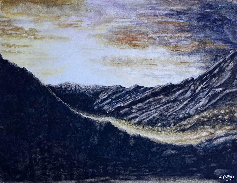 Sunrise in mountain valley  målning av Elisabeth Gilting