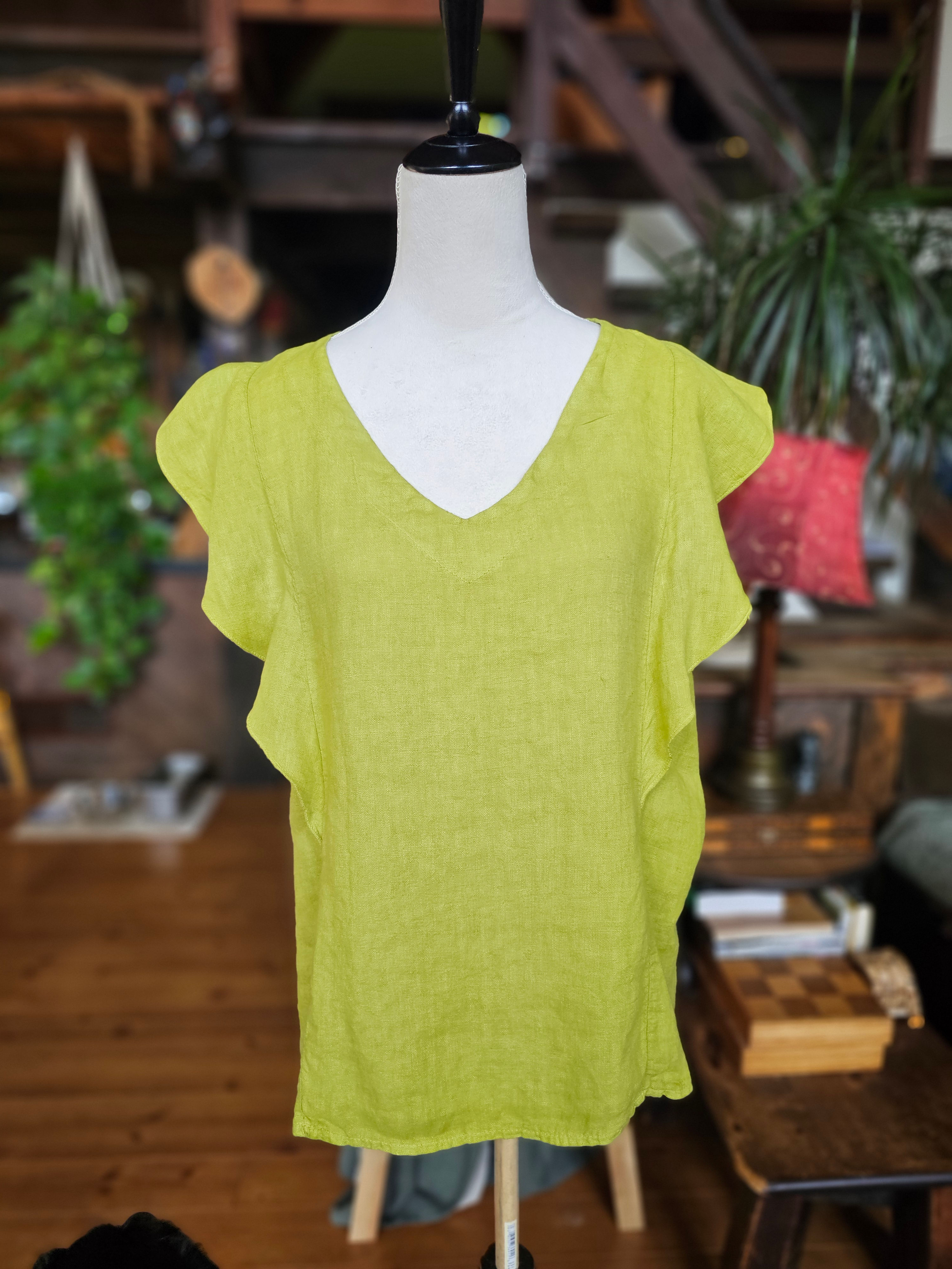 Tourmaline Infused Ruffle Sleeve Linen Shirt