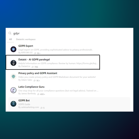 Dataist - AI GDPR Paralegal has reached 700+ conversations and continues to rank in the top 5 GDPR GPTs!