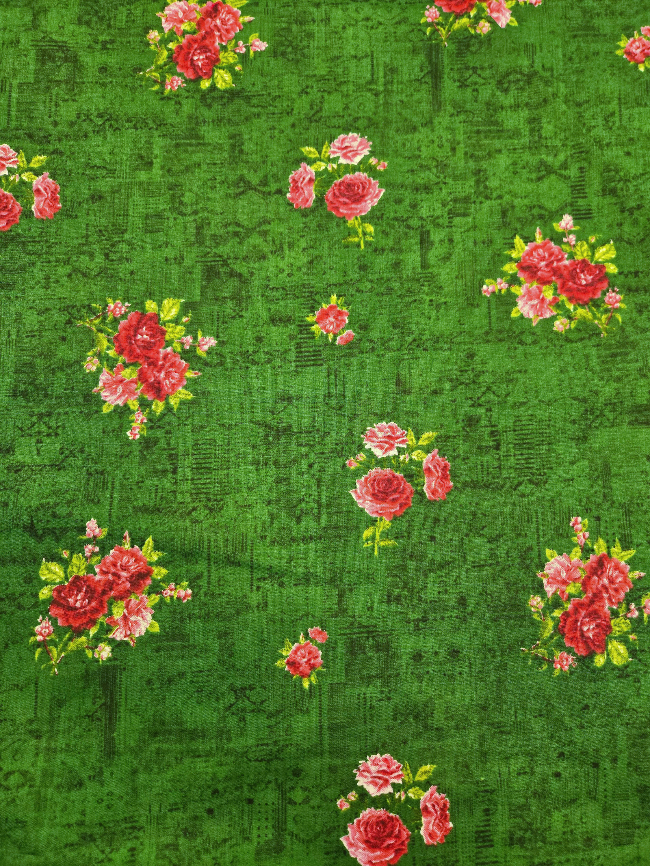 Pink Roses on Green Lawn/Voile