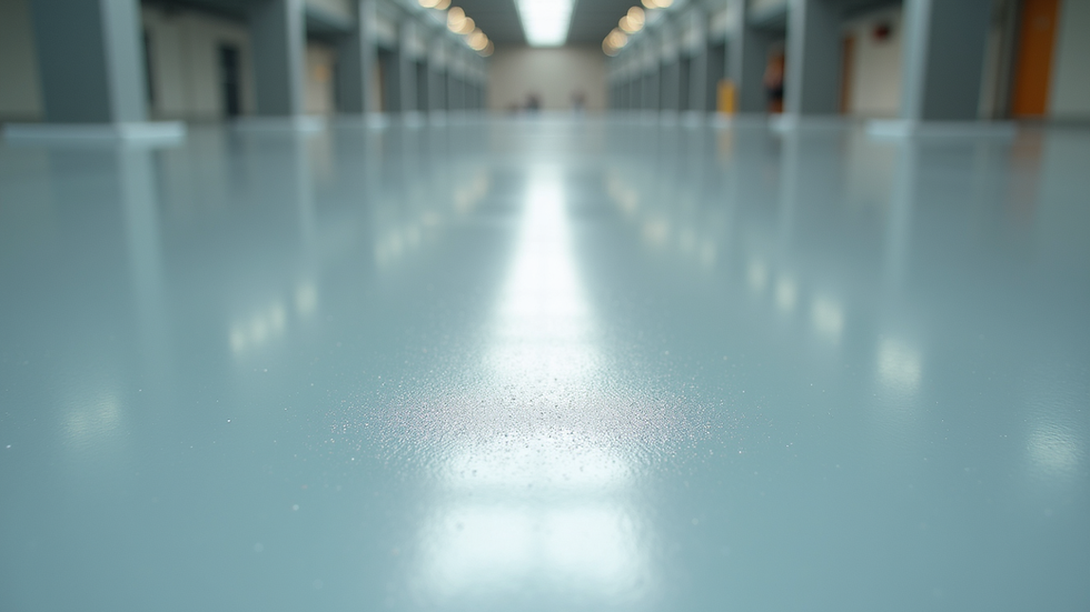 Close-up view of a freshly applied epoxy coating on a concrete floor