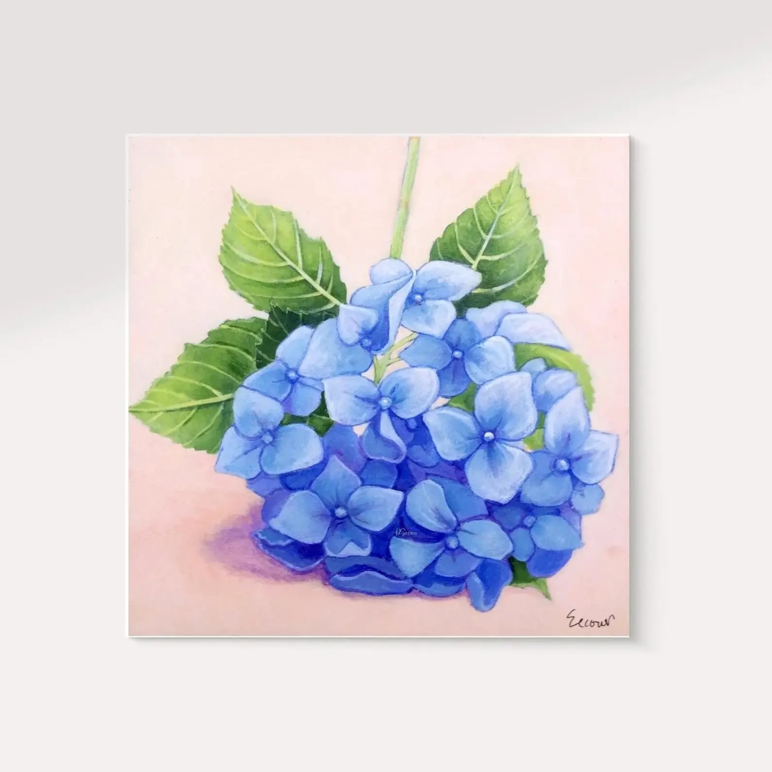 Blue Hydrangea Painting Print on Tile