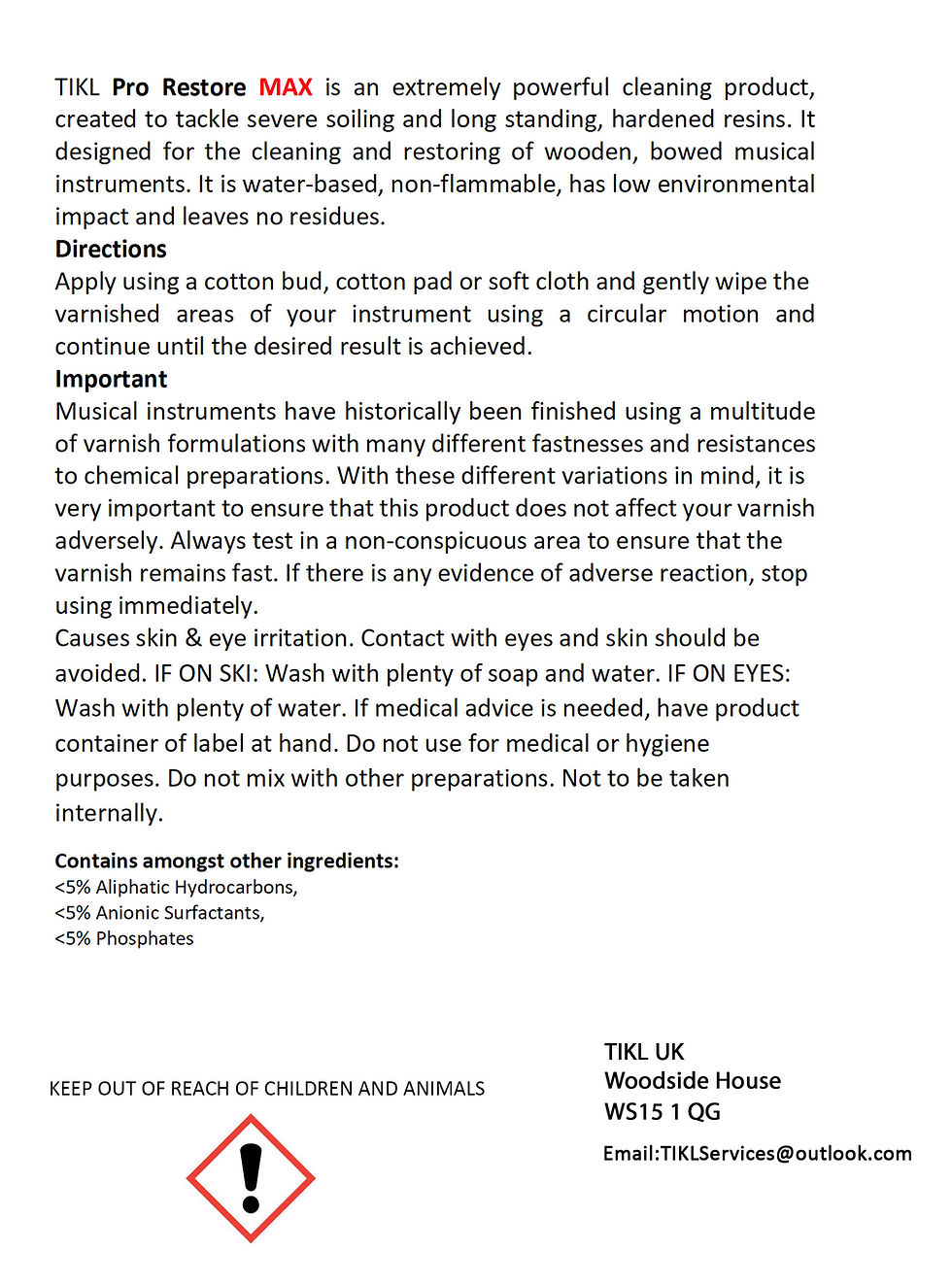 Pro Restore MAX instructions and Health & Safety