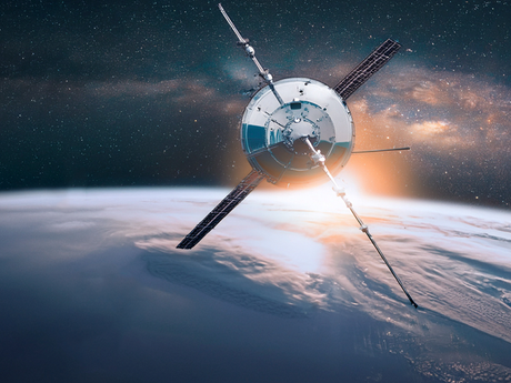 Ilustração artística do telescópio espacial SPHEREx orbitando a Terra.
