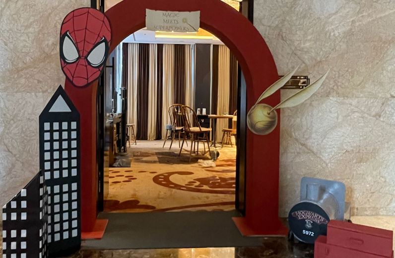 Harry Potter x Spider-Man themed entrance arch in Bangalore