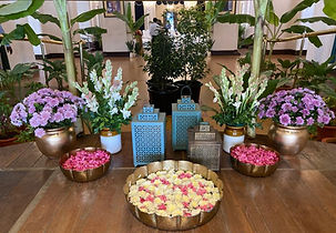 Traditional baby shower decor with vibrant florals and ethnic elements at Bangalore Club – Atelier17 Events India