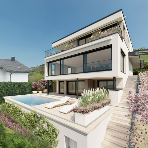 Modernes Haus mit schöner Gartengestaltung