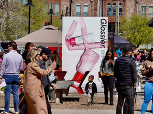 glossier standing banner kiosk dallas farmers market pjx media