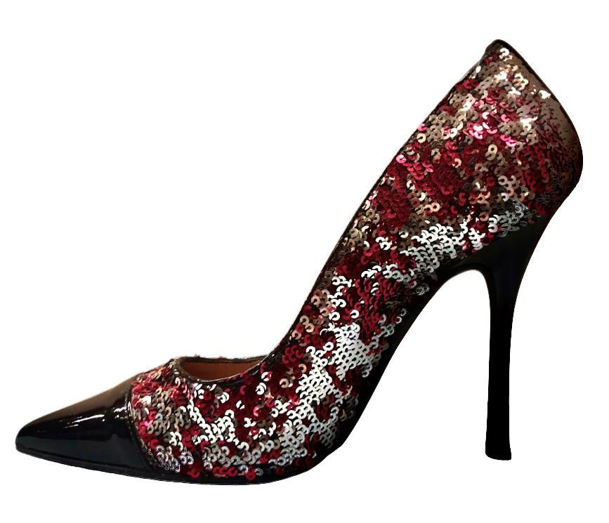 Miniatura: Decolletè con paillettes - Pelle - Rosso - 100% Made In Italy